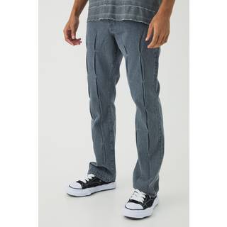 Mens Grey Slim Rigid Flare Pintuck Denim Jeans