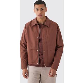 Mens Boxy Cord Collar Worker Jacket In Chocolate