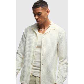 Mens Ecru Long Sleeve Revere Waffle Shirt