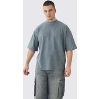 Mens Grey Tall Leopard Compact Rib Boxy Oversized T-Shirt