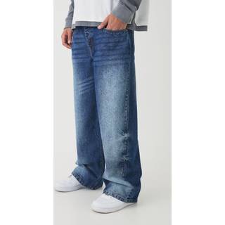 Mens Relaxed Fit Blue Washed Jeans