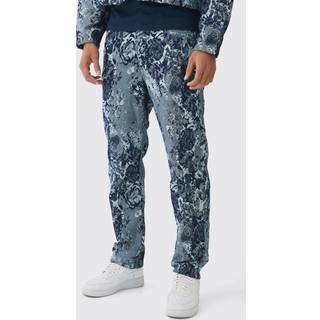 Mens Mid Blue Relaxed Rigid Floral Jacquard Jeans