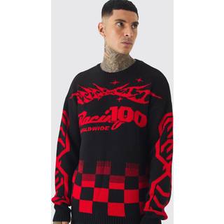 Mens Tall Moto Crew Neck Knitted Jumper In Black