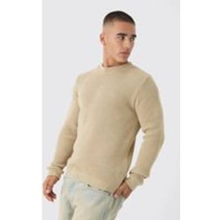 Mens Sand Regular Fit Rib Knit Jumper