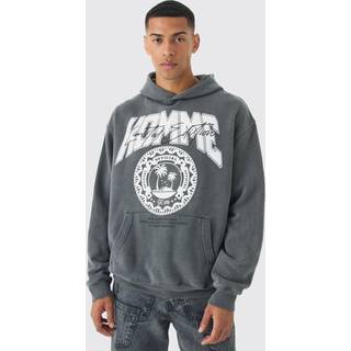Mens Charcoal Regular Fit Homme Print Hoodie