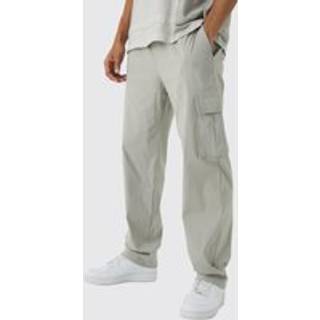 Mens Light Grey Straight Leg Elasticated Waist Technical Stretch Cargo Trouser