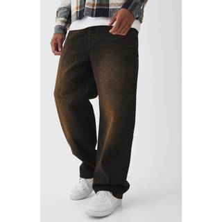 Mens Relaxed Rigid Brown Washed Jeans