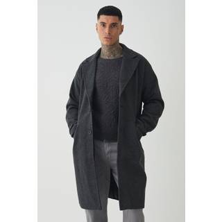 Mens Tall Single Breasted Overcoat In Grey