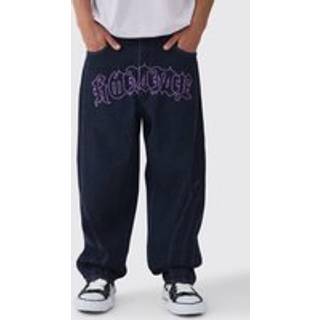 Mens Balloon Fit Rigid Purple Tinted Applique Jeans