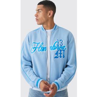 Mens Blue Boxy Jersey Homme Athletics Bomber Jacket
