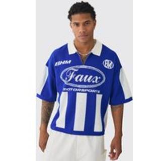 Mens Cobalt Oversized Boxy Football Knitted Polo