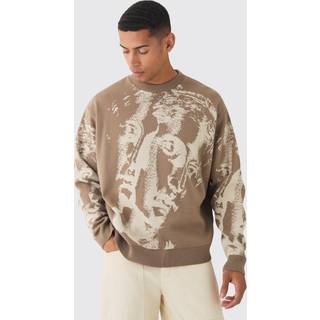 Mens Stone Oversized Renaissance Face Knit Jumper