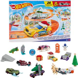Hot Wheels 2024 Adventskalender: 8 x 1:64 biler, 16 vintertilbehør og legeunderlag – 24 overraskelser til juletidens sjov