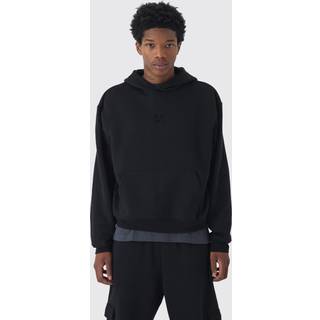 Mens Black 330GSM Oversized Boxy M Flocked Hoodie