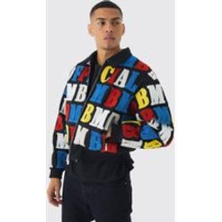Mens Boxy Letter Badge Collared Varsity Jacket In Black