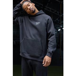 Mens Black Man Active Training Dept Embossed Oversized Hoodie