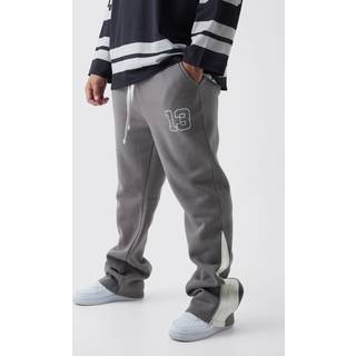 Mens Grey Plus Slim Flared Varsity Gusset Joggers
