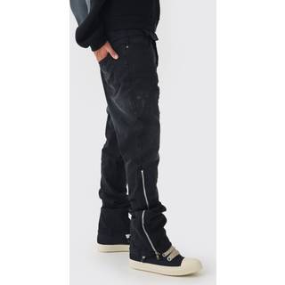 Mens Washed Black Slim Rigid Flare Washed Denim Cross Applique Jeans