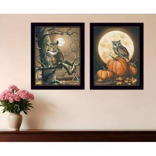 S?t med to efter?rsugler sort indrammet printv?gskunst