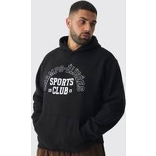 Mens Black Plus Sports Club Varsity Oversized Hoodie