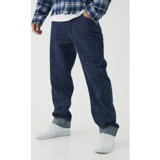 Mens Relaxed Fit Textured Indigo Turn Up Hem Jeans