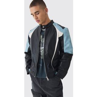 Mens Washed Pu Panel Moto Jacket In Black
