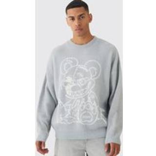 Mens Oversized Fluffy Teddy Jumper in Grey