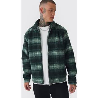 Mens Tall Brushed Check Collared Harrington Jacket In Green