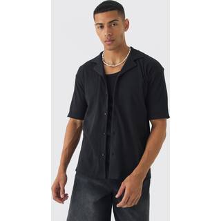 Mens Black Heavyweight Oversized Revere Ribbed Jersey Shirt