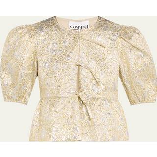 Ganni Blouse Metallic Cloque Peplum 38 - guld - 38