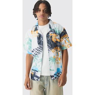 Mens White Oversized Slub Moto Shirt