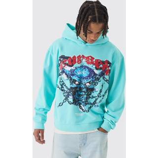 Mens Blue Oversized Boxy Acid Wash Loopback Hoodie