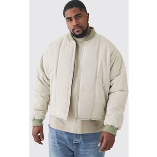 Mens Plus Boxy Quilted Bomber Jacket In Stone