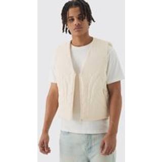 Mens Boxy Abstract Quilted Gilet In Ecru