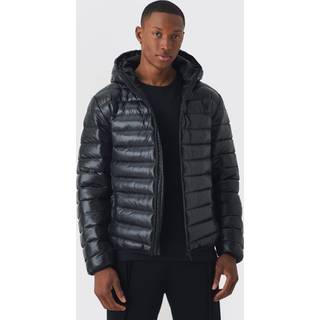 Mens High Shine Quilted Hooded Jacket In Black