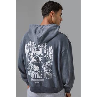 Mens Black Man Active Washed Graphic Boxy Hoodie