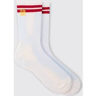 Mens BM Embroidered Half Terry Stripe Socks In White