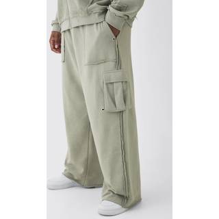 Mens Taupe Plus Relaxed Wide Leg Eyelet Detail Cargo Joggers