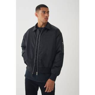 Mens Satin Collared Bomber Jacket In Black