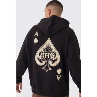 Mens Black Oversized BHM Cards Print Hoodie