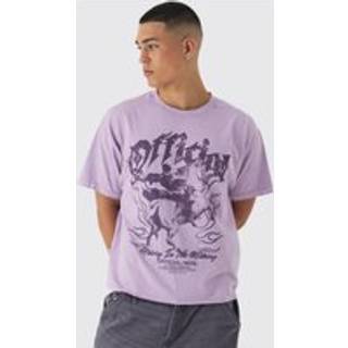 Mens Mauve Oversized Boxy Washed Distressed Printed T-Shirt