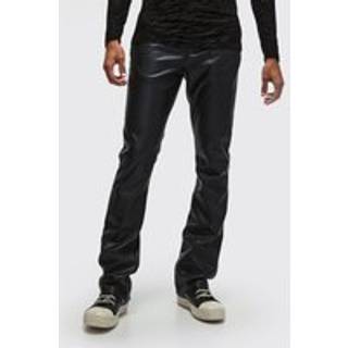 Mens Black Slim Flared Pu Trousers