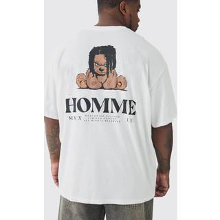 Mens White Plus Oversized Evil Teddy Homme Print T-Shirt