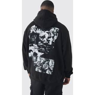 Mens Black Plus Homme Spliced Floral Graphic Oversized Hoodie