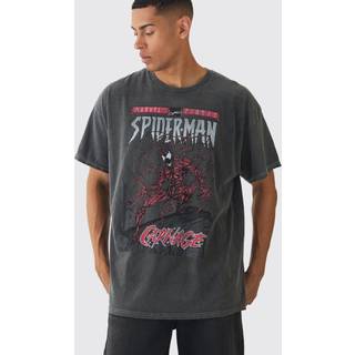Mens Charcoal Oversized Spiderman Marvel Wash License Print T-Shirt