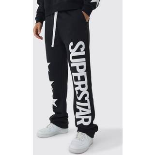 Mens Black Slim Flared Stacked Superstar Puff Printed Joggers