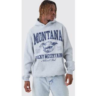 Mens Grey Tall Western Varsity Oversized Hoodie