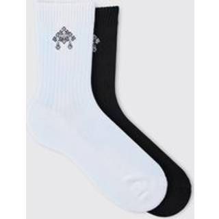 Mens Multi 2 Pack Cross Embroidered Socks