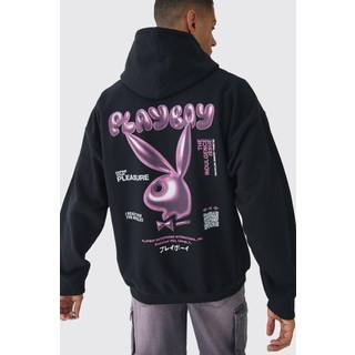 Mens Black Oversized Playboy Varsity License Print Hoodie