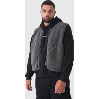 Mens Plus Boxy Borg Pocket Detail Gilet In Slate